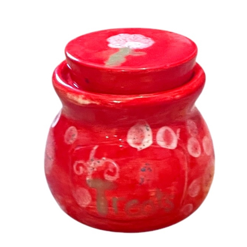 Vintage Hand Painted Floral Stoneware Treats Jar